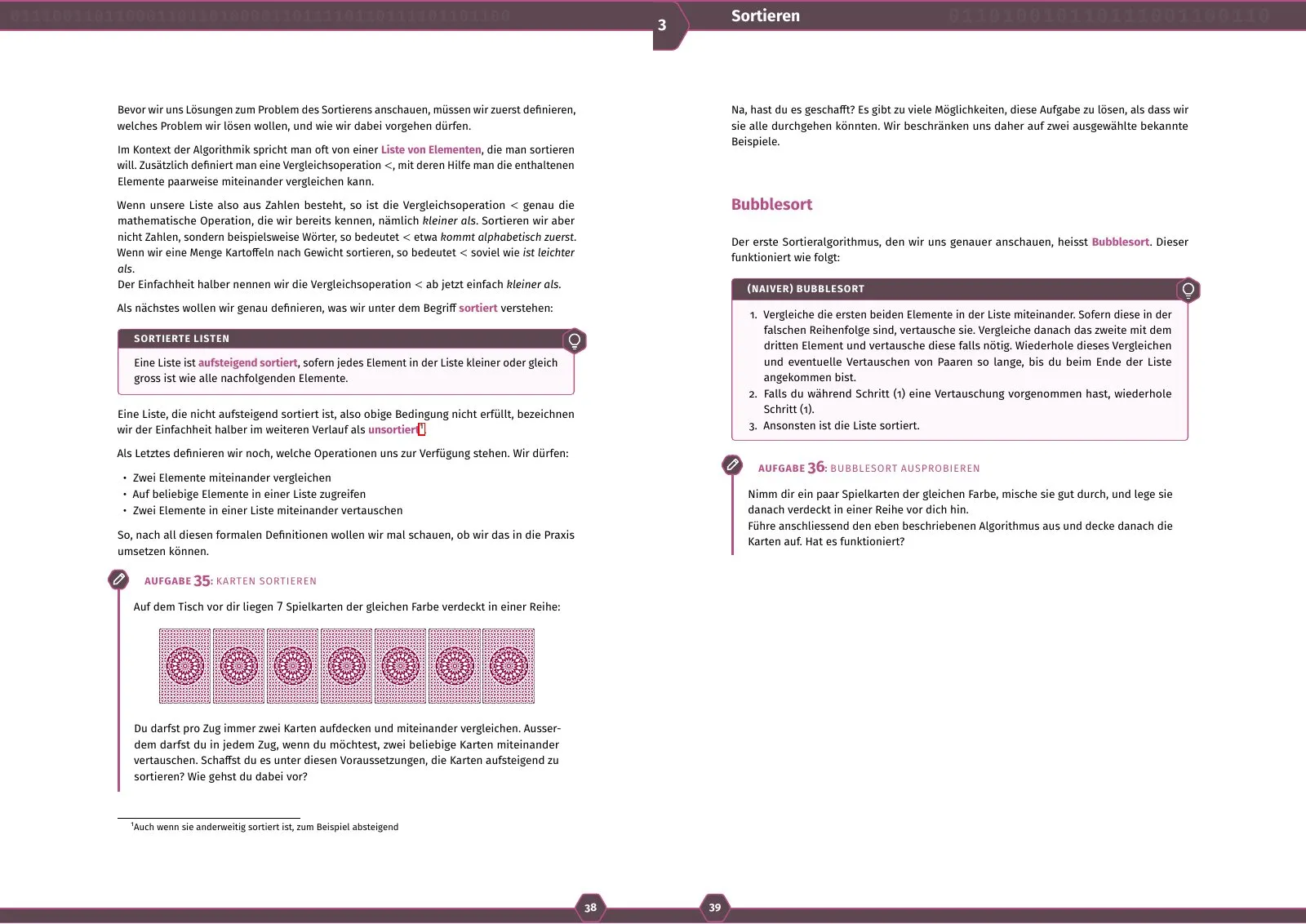 Doppelseite: Kapitel 3 – Sortieren mit Spielkarten